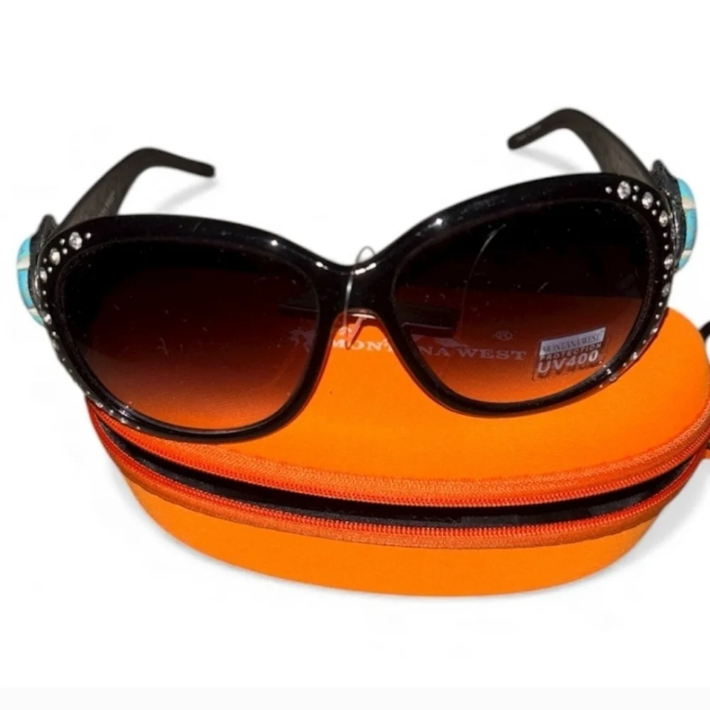 Montana West Black / Silver Sunglasses with Turquoise Accent | NWT